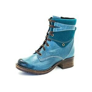 Dromedaris Kara Combat Teal Blue Leather Boot Size 38